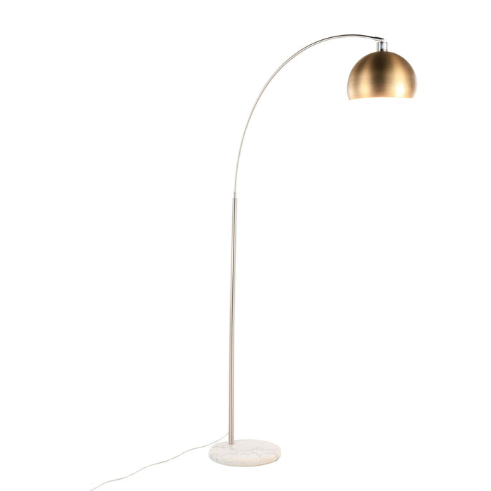March - Floor Lamp - White Marble And Nickel With Antique Brass Metal Shade