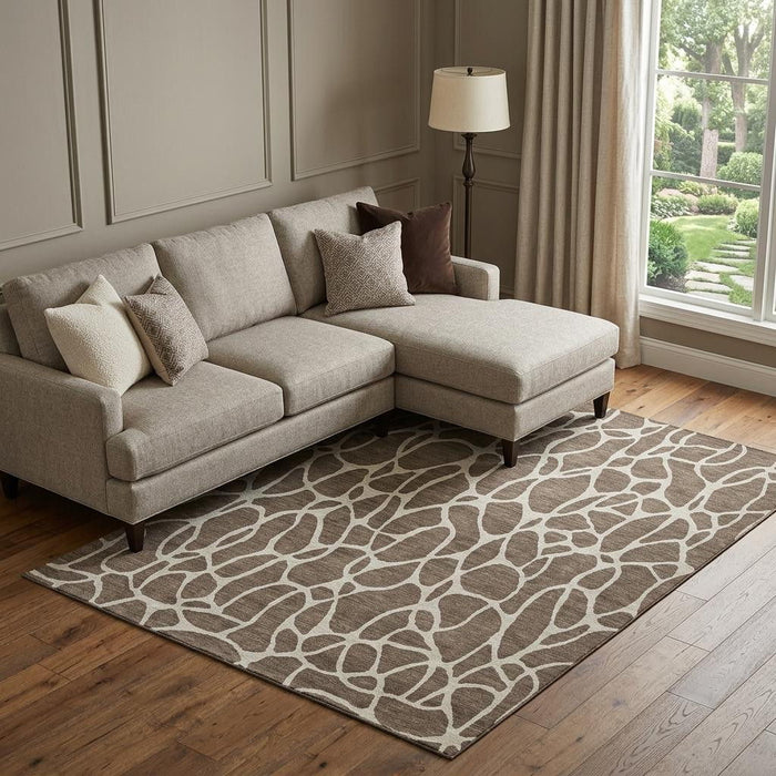 10' X 14' Geometric Washable Area Rug With UV Protection (680397) - Brown / Beige