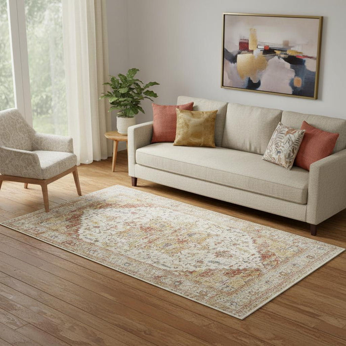 5' X 8' Floral Distressed Area Rug (550335) - Rust / Ivory