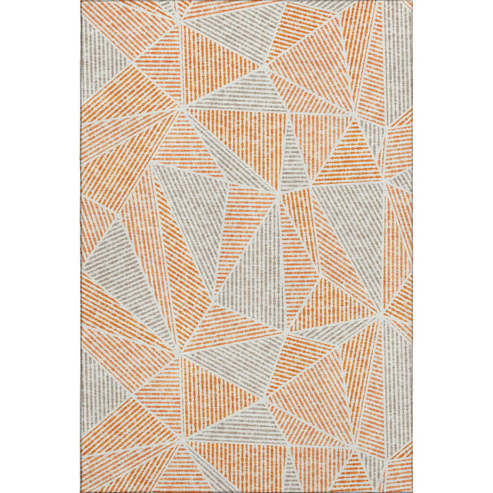 10' X 14' Geometric Washable Area Rug With UV Protection (651977) - Orange / Gray