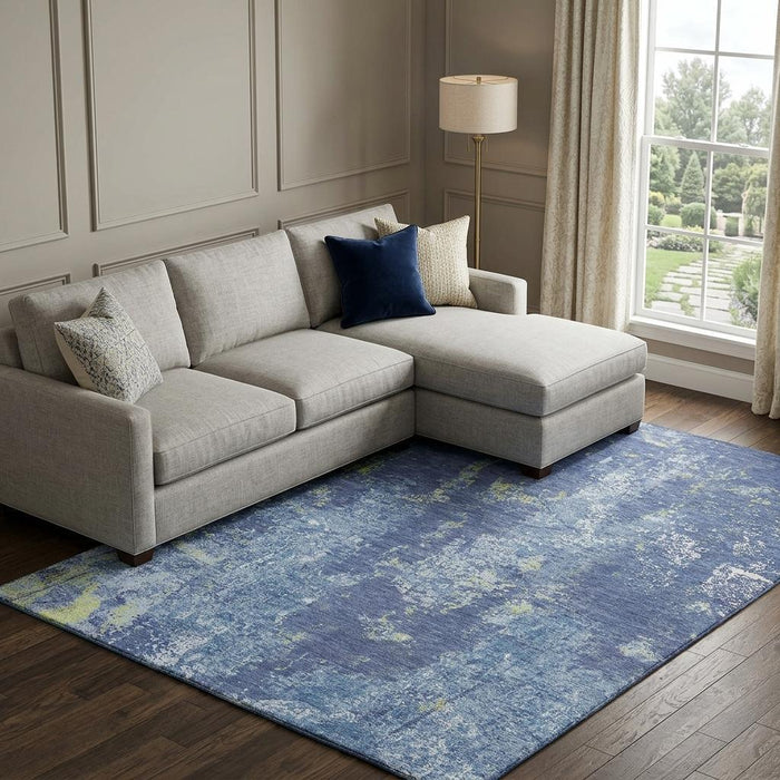 10' X 14' Abstract Washable Area Rug With UV Protection (693390) - Navy Blue / Lime Green