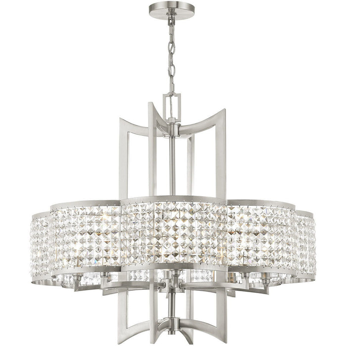 27'' Eight-Light Dimmable Chandelier With Shades - Nickel