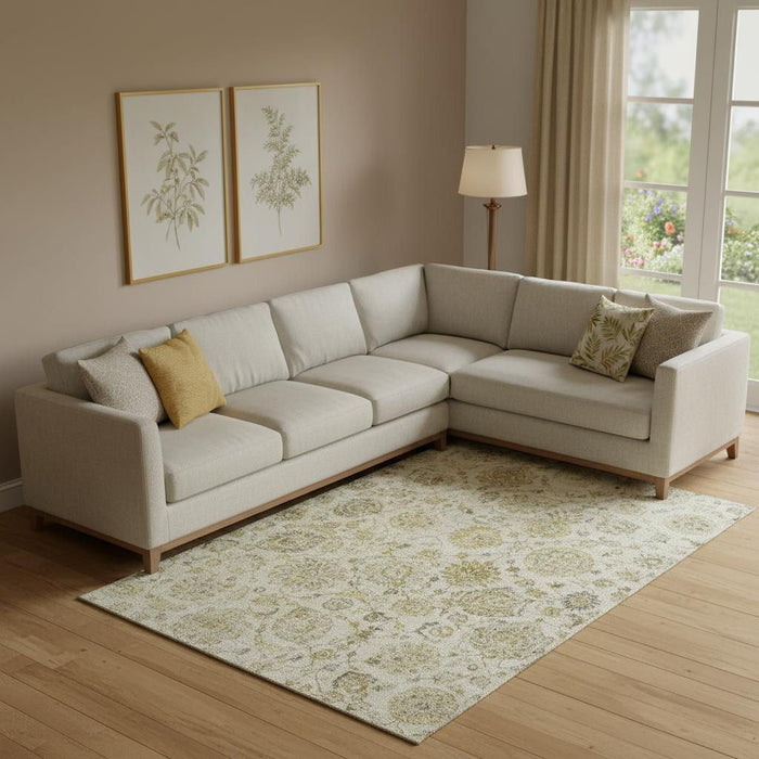 10' X 14' Damask Washable Area Rug With UV Protection (705119) - Beige / Wheat