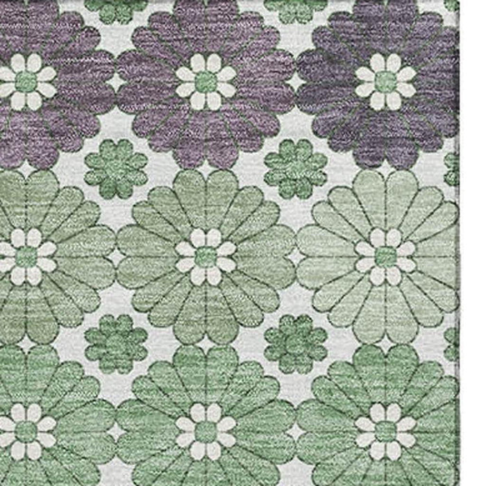 10' X 14' Geometric Washable Area Rug With UV Protection (696878) - Sage / Purple / Ivory