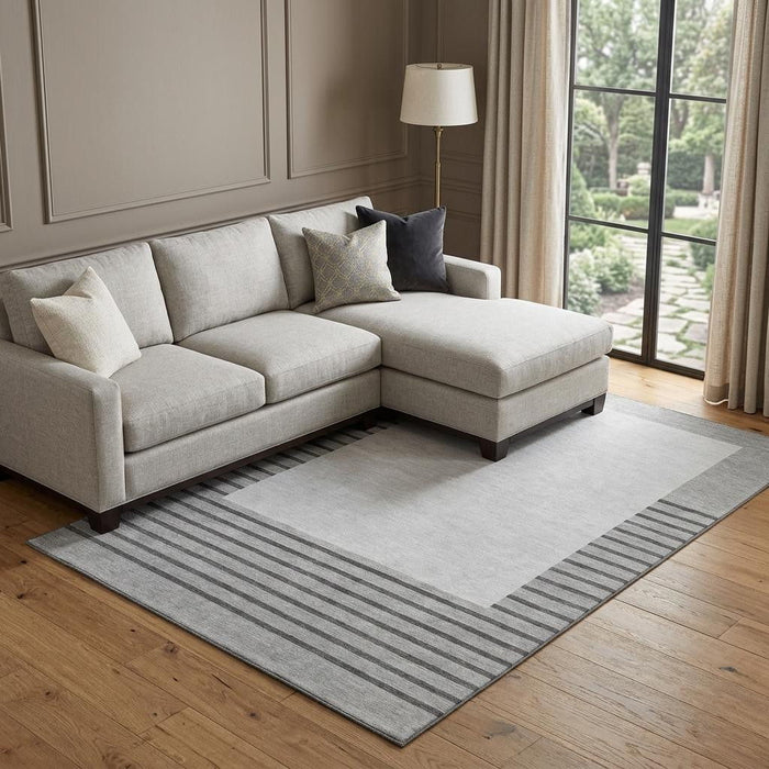 10' X 14' Striped Washable Area Rug With UV Protection (678353) - Gray / Silver / Charcoal