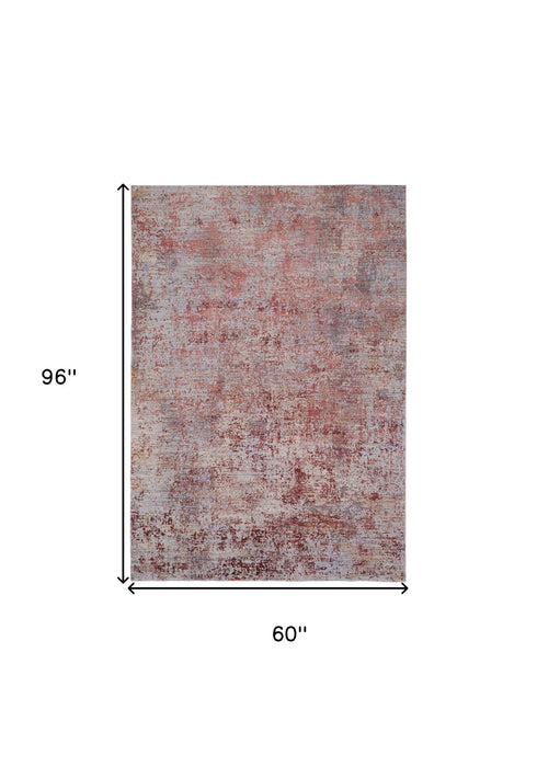 5' x 8' Abstract Power Loom Area Rug - Red And Gray