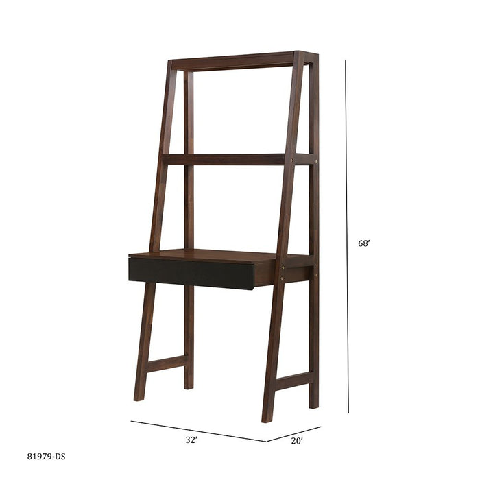 Giga ladder desk with natural wood finish, featuring a ladder-style display shelf and workspace for home office or study area
