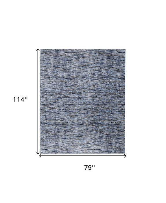 7' x 10' Abstract Power Loom Area Rug - Blue Ivory And Tan