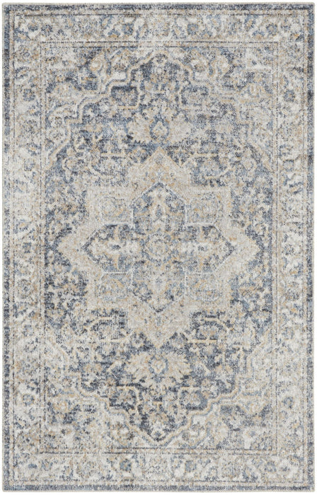 2' X 4' Floral Medallion Washable Area Rug (546915) - Blue / Gray