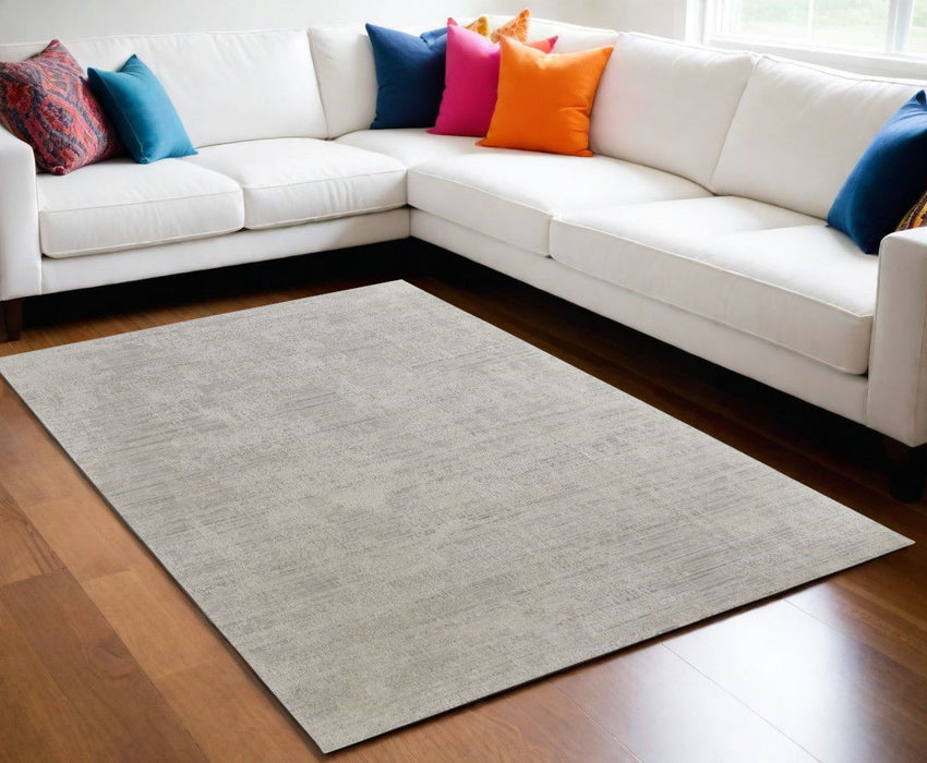 5' x 8' Abstract Hand Woven Worn Faded Wool Blend Area Rug - Gray And Ivory