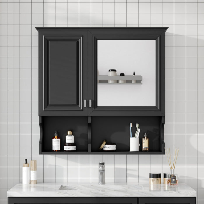 Giga wall-mounted medicine cabinet with mirrored doors and open shelves for bathroom storage, stylish and functional.