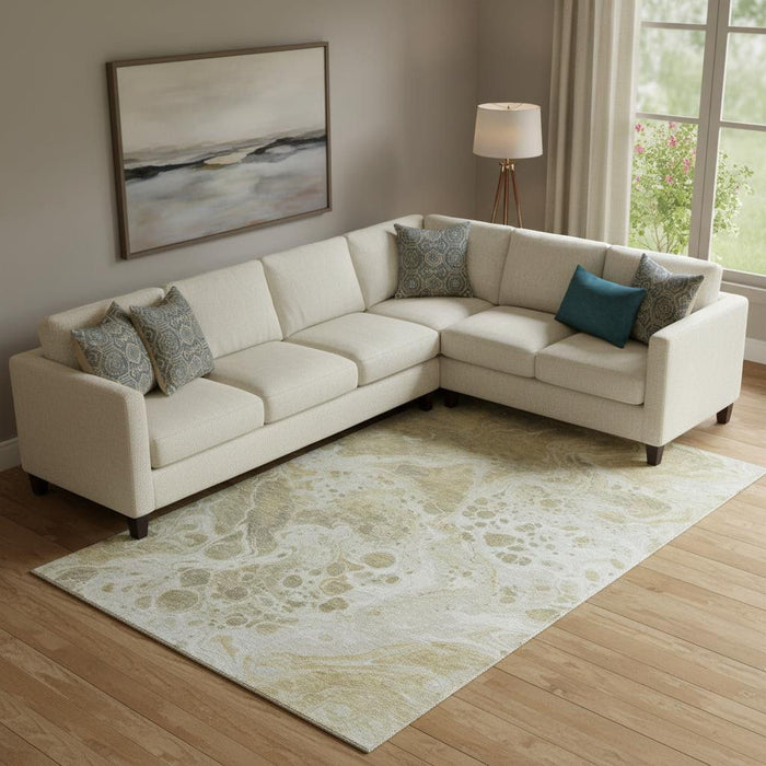 10' X 14' Abstract Washable Area Rug With UV Protection (697734) - Gold / Beige / Ivory