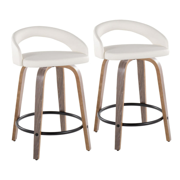 Grotto - Upholstered Fixed-Height Counter Stool (Set of 2) - Light Gray Wood, White Faux Leather, Black Metal