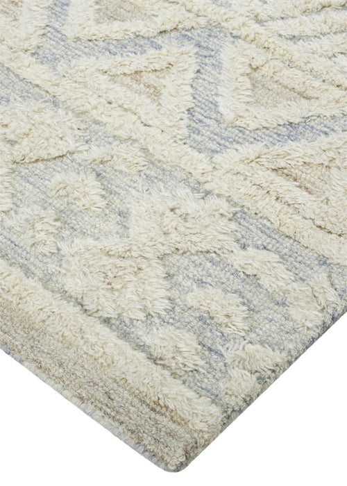 12' x 15' Wool Geometric Tufted Handmade Area Rug - Ivory Blue And Tan