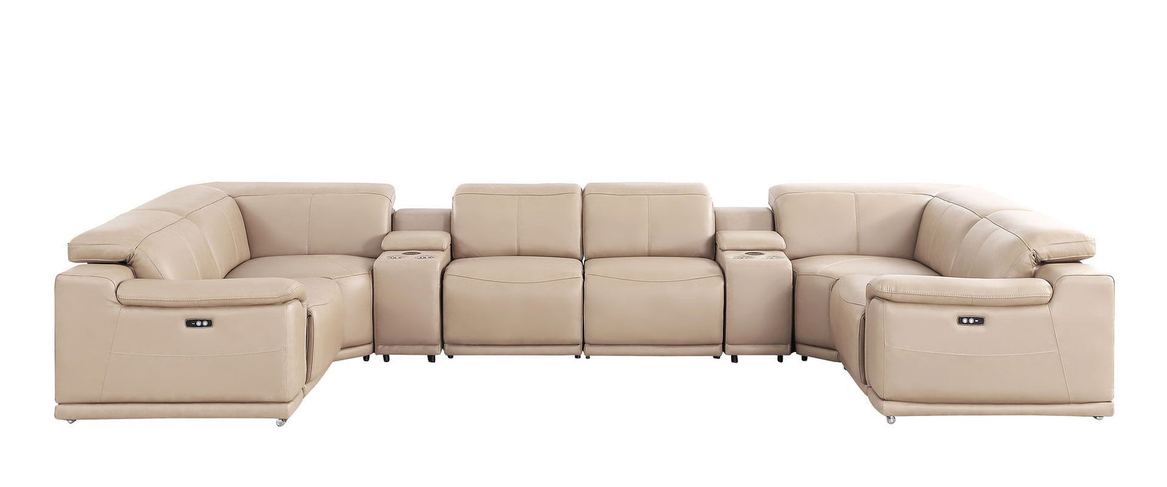 Leather Modular U Shaped Eight Piece Corner Sectional With Console - Beige