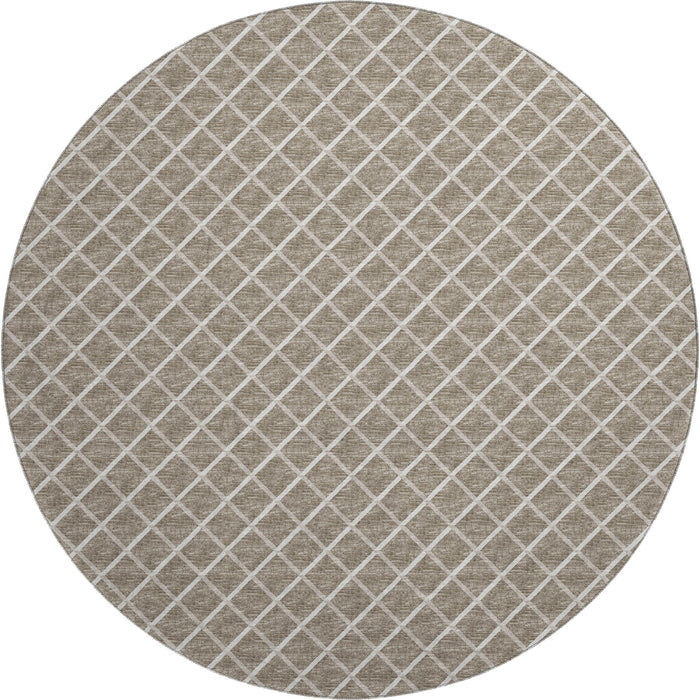 8' Geometric Washable Round Rug With UV Protection - Taupe / Ivory