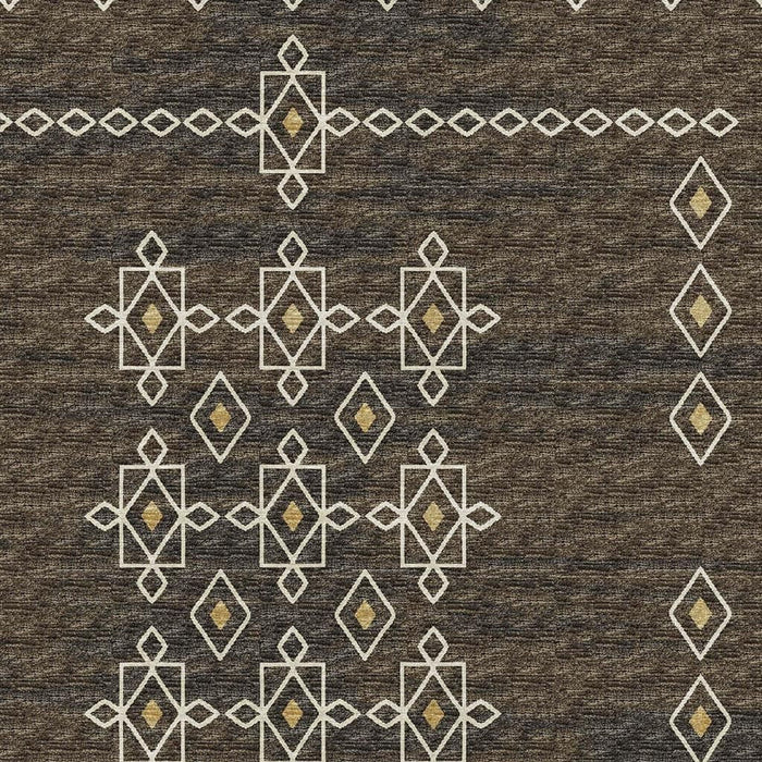 10' X 14' Tribal Washable Area Rug With UV Protection (644820) - Brown / Ivory / Gold