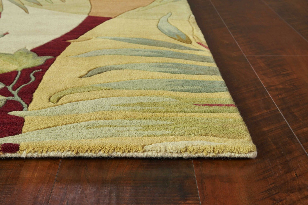 8' Hand Tufted Tropical Leaves Round Indoor Area Rug - Coral Red