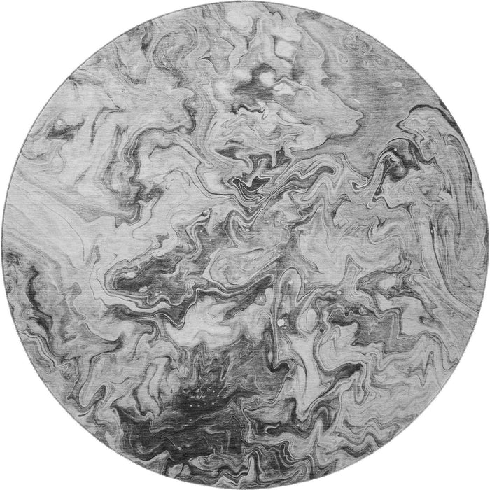 8' Abstract Washable Round Rug With UV Protection (650953) - Gray / Ivory