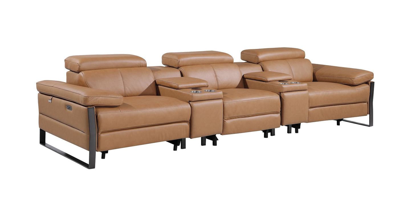 Top Grain Leather Reclining Metal USB Sofa (720345) - Chestnut