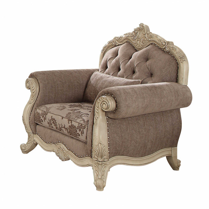 Fabric Damask Tufted Chesterfield Chair - Gray And Pearl