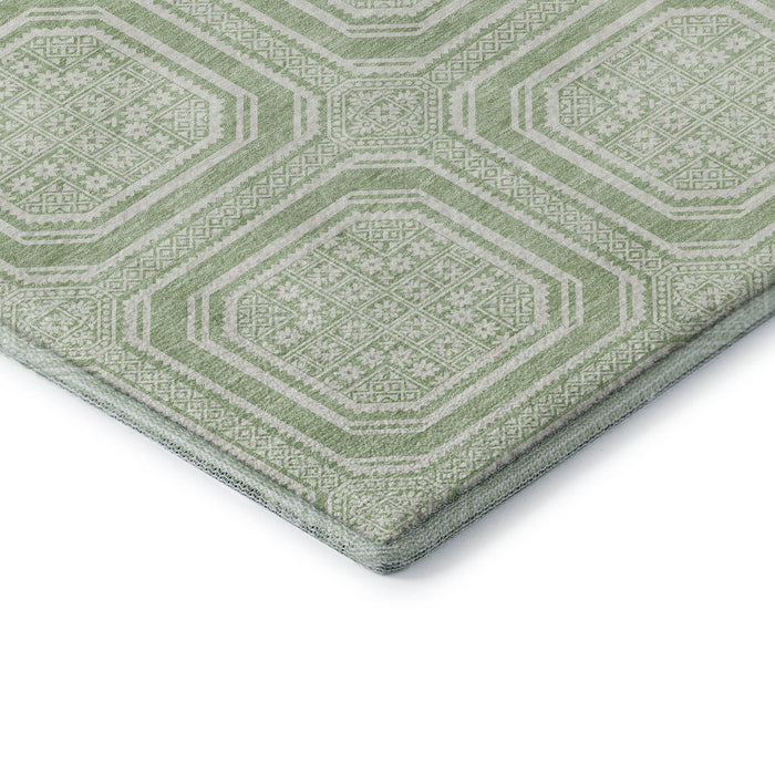 10' X 14' Geometric Washable Area Rug With UV Protection (693810) - Mint Green / Ivory