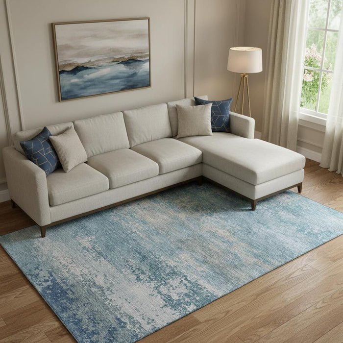 10' X 14' Abstract Washable Area Rug With UV Protection (717116) - Sky Blue / Gray
