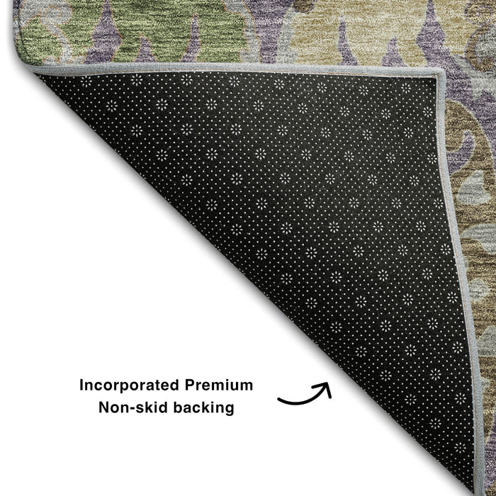 10' X 14' Floral Washable Area Rug With UV Protection (686951) - Purple / Gray / Olive Green