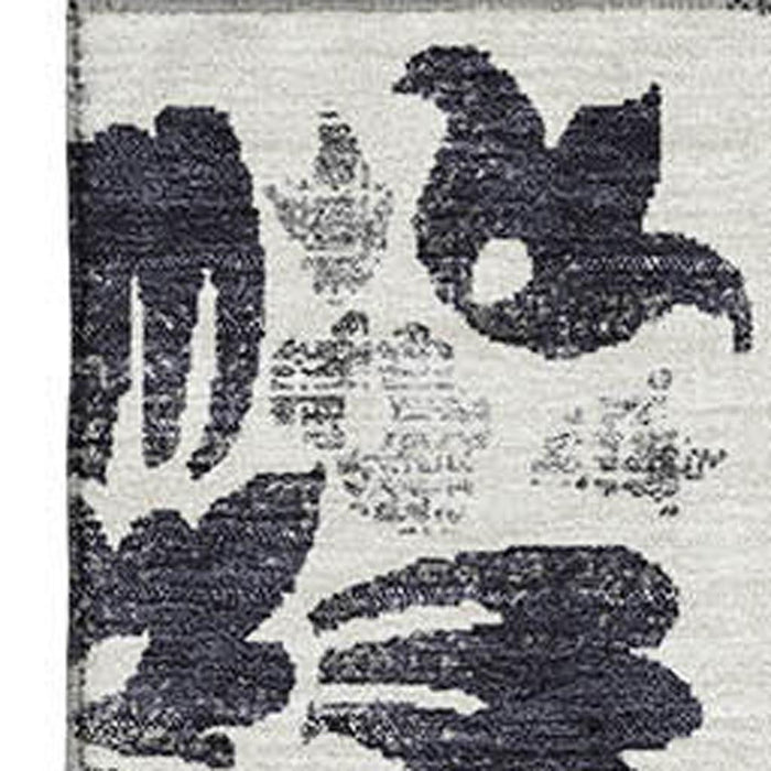 10' X 14' Floral Washable Area Rug With UV Protection - Black And Ivory