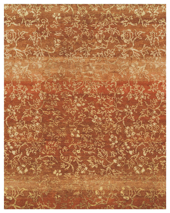 9' X 12' Wool Floral Hand Knotted Area Rug (744341) - Red / Orange / Gold