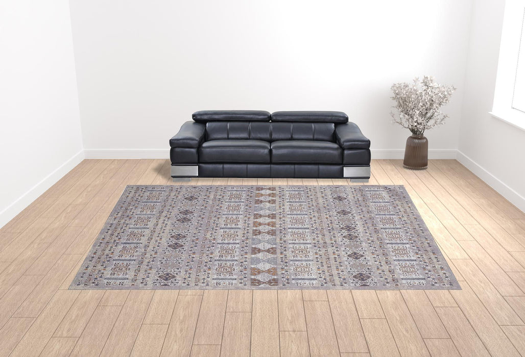 12' x 15' Geometric Power Loom Distressed Stain Resistant Area Rug - Orange Gray And White