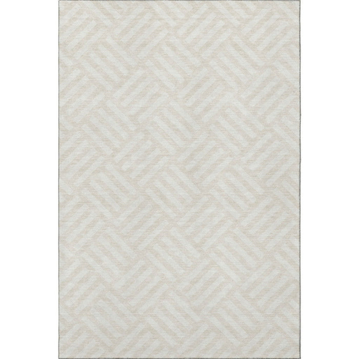 8' X 10' Geometric Washable Area Rug With UV Protection (652369) - Ivory / Beige