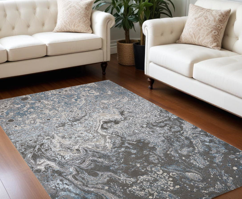 9' x 12' Abstract Power Loom Area Rug - Blue And Dark Gray