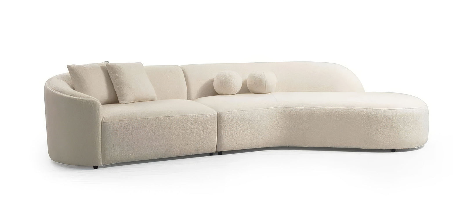 Boucle Modular Curved Two Piece Sofa Chaise Sectional With Toss Pillows - Ivory