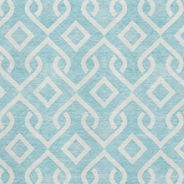 10' X 14' Geometric Washable Area Rug With UV Protection (652455) - Aqua / Ivory