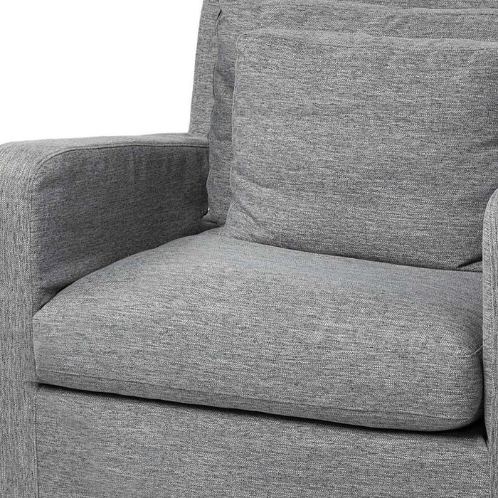 Linen Arm Chair - Gray And Wood Brown