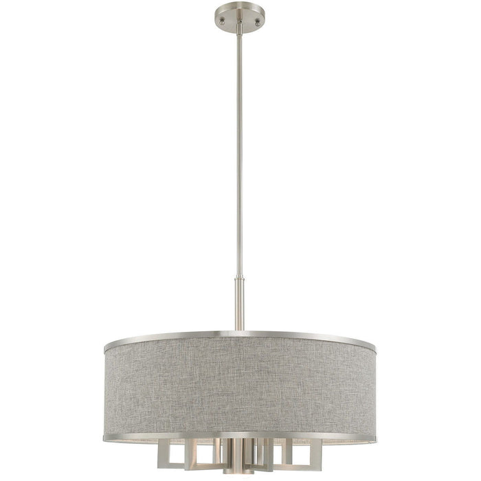 20" Seven Light Dimmable Chandelier With Shades - Nickel / Pearl Silver