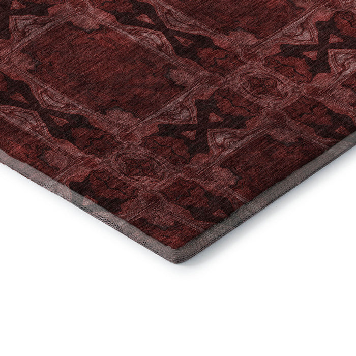 5' X 8' Floral Medallion Washable Area Rug With UV Protection (649464) - Burgundy / Red / Gray
