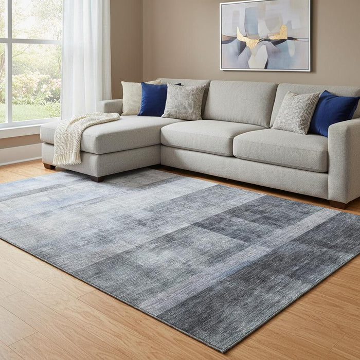 10' X 14' Abstract Washable Area Rug With UV Protection (649636) - Navy Blue / Ivory
