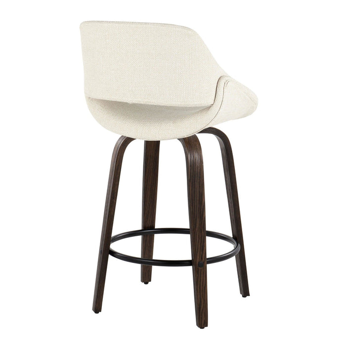 Fabrizzi - 26" Fixed-Height Counter Stool With Swivel And Round Black Metal Footrest (Set of 2) - Walnut Glazed Wood