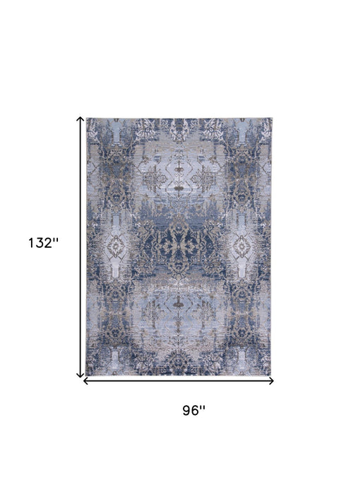 8' x 11' Abstract Stain Resistant Area Rug - Blue Gray And Taupe