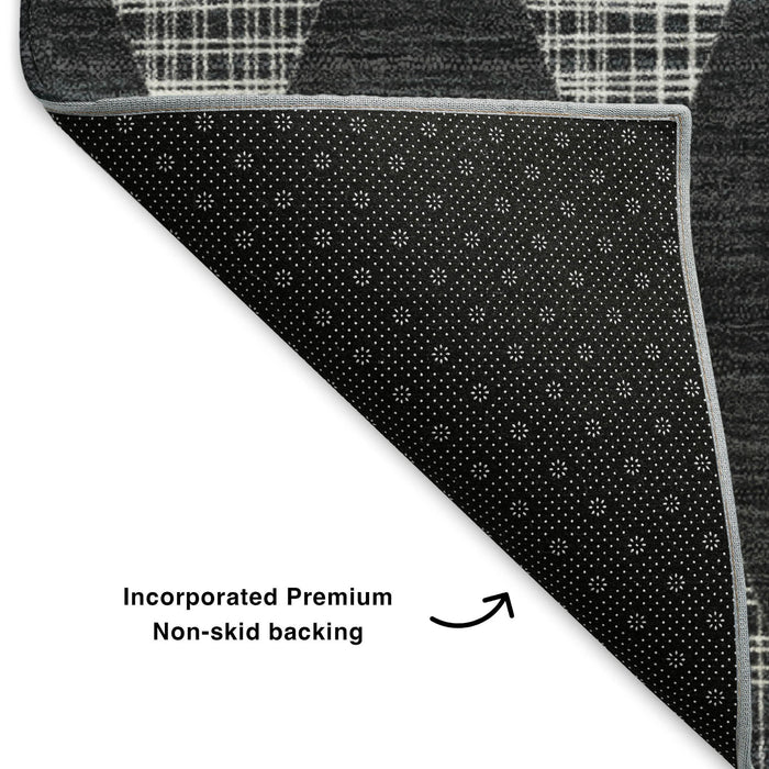 10' X 14' Diamond Washable Area Rug With UV Protection (650044) - Charcoal / Ivory