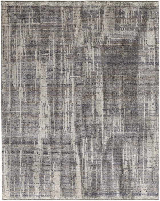 8' x 12' Wool Abstract Hand Knotted Worn Faded Area Rug - Gray And Ivory
