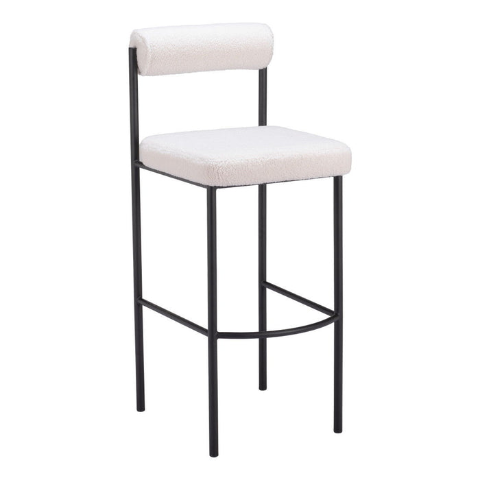 30" Shearling And Steel Low Back Bar Height Bar Chairs (Set of 2) - Ivory / Black