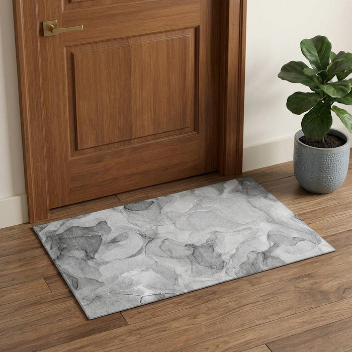 3' X 5' Abstract Washable Area Rug With UV Protection (646711) - Gray / Ivory
