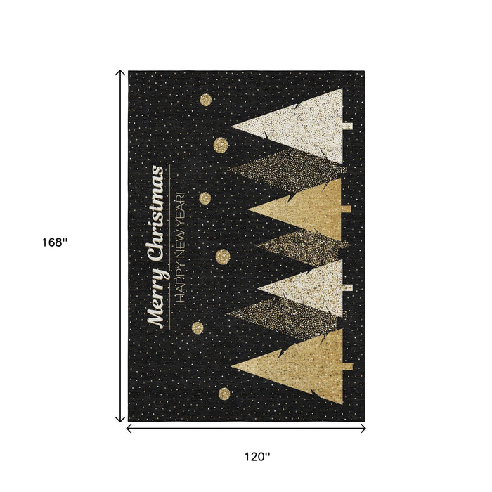 10' X 14' Christmas Tree Washable Area Rug With UV Protection (646469) - Black / Gold / Ivory