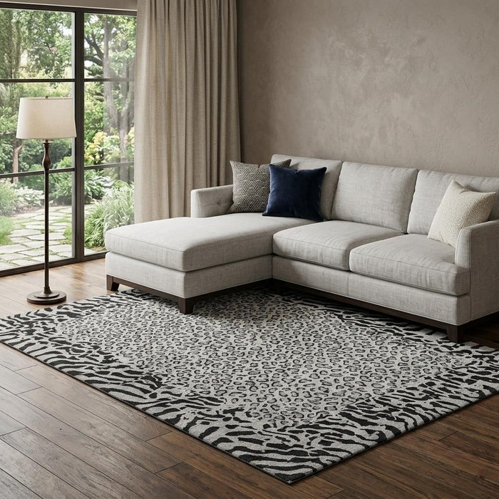 10' X 14' Animal Print Washable Area Rug With UV Protection (692046) - Gray / Black