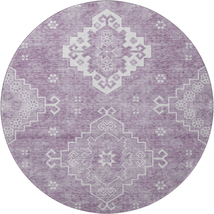 8' Medallion Washable Round Rug With UV Protection (667417) - Lavender / Ivory