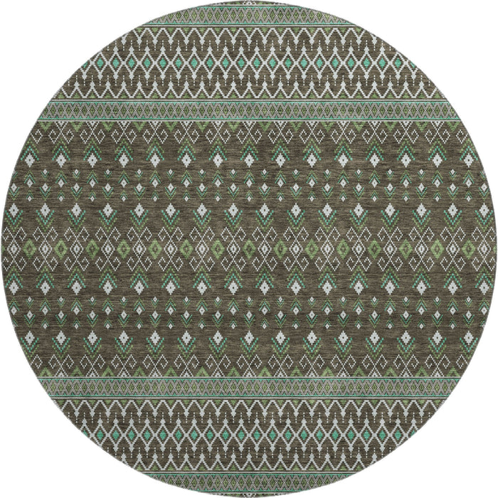 8' Tribal Washable Round Rug With UV Protection (657098) - Brown / Taupe