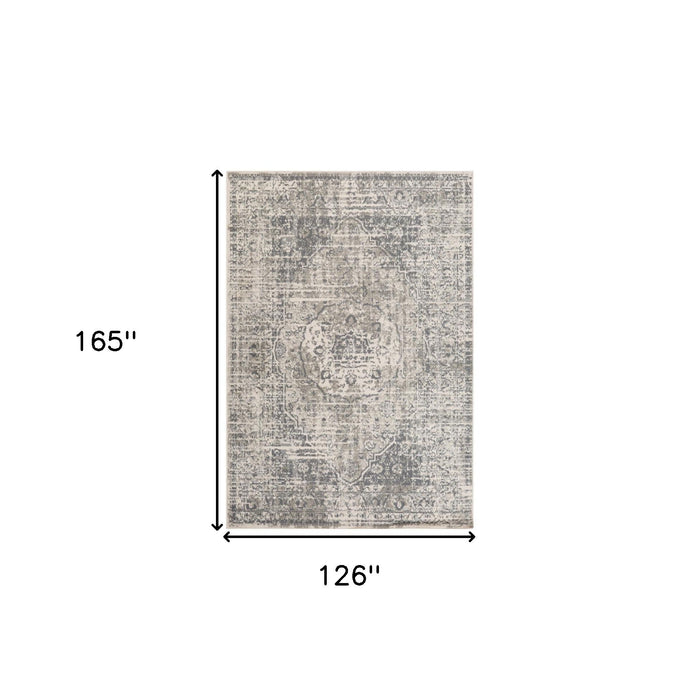 10' x 14' Medallion Power Loom Area Rug - Medium Gray And Ivory